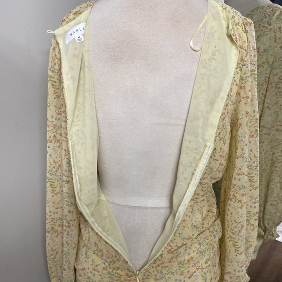 PALE BUTTER YELLOW FLORAL MILKMAID MABLE DRESS WRAP TOP W/ROUCHED SKIRT KEYHOLE - Picture 9 of 12
